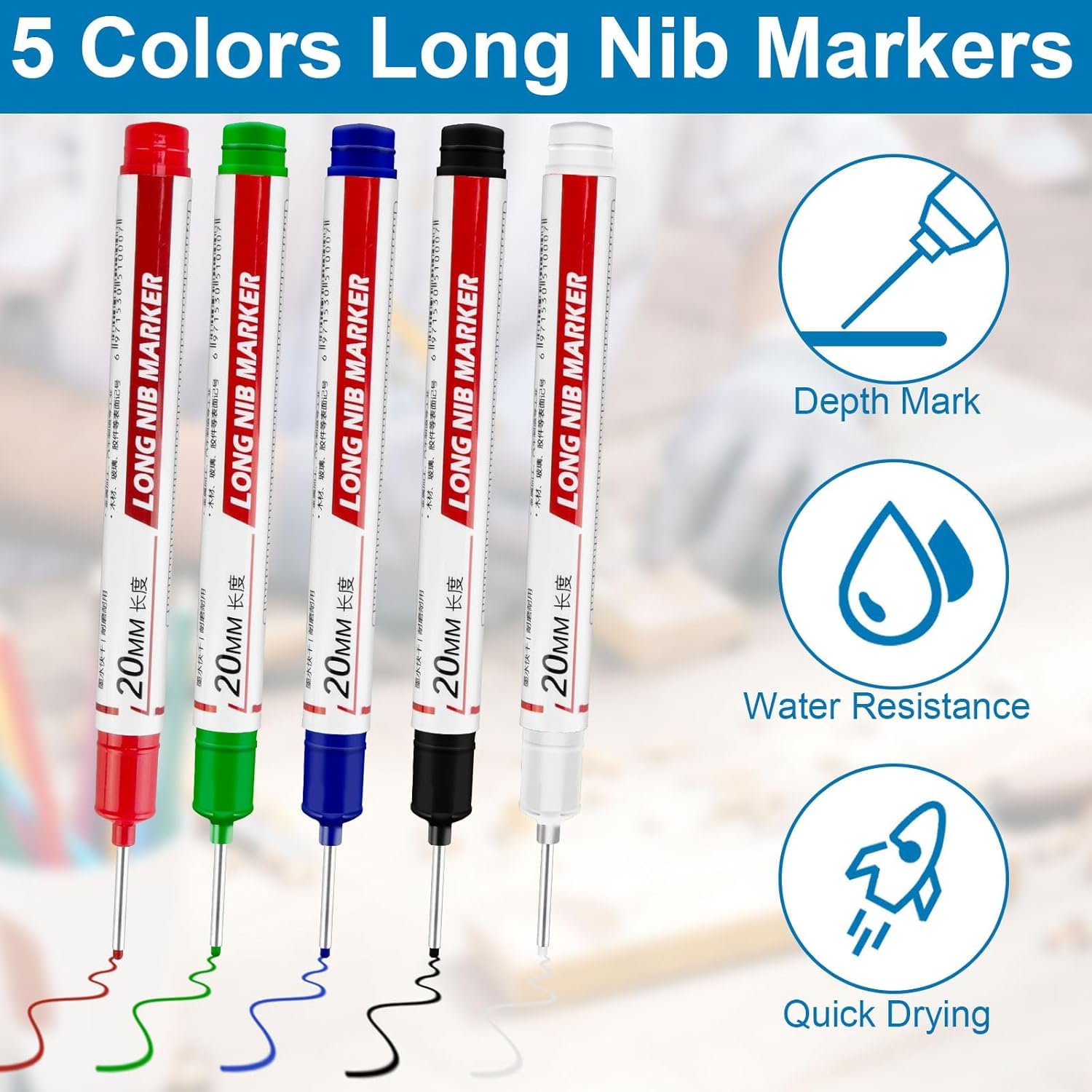 Deep Hole Markers - 10 Pack Colorful Carpenter Pens -3 Deep Hole Markers - 10 Pack Colorful Carpenter Pens -3