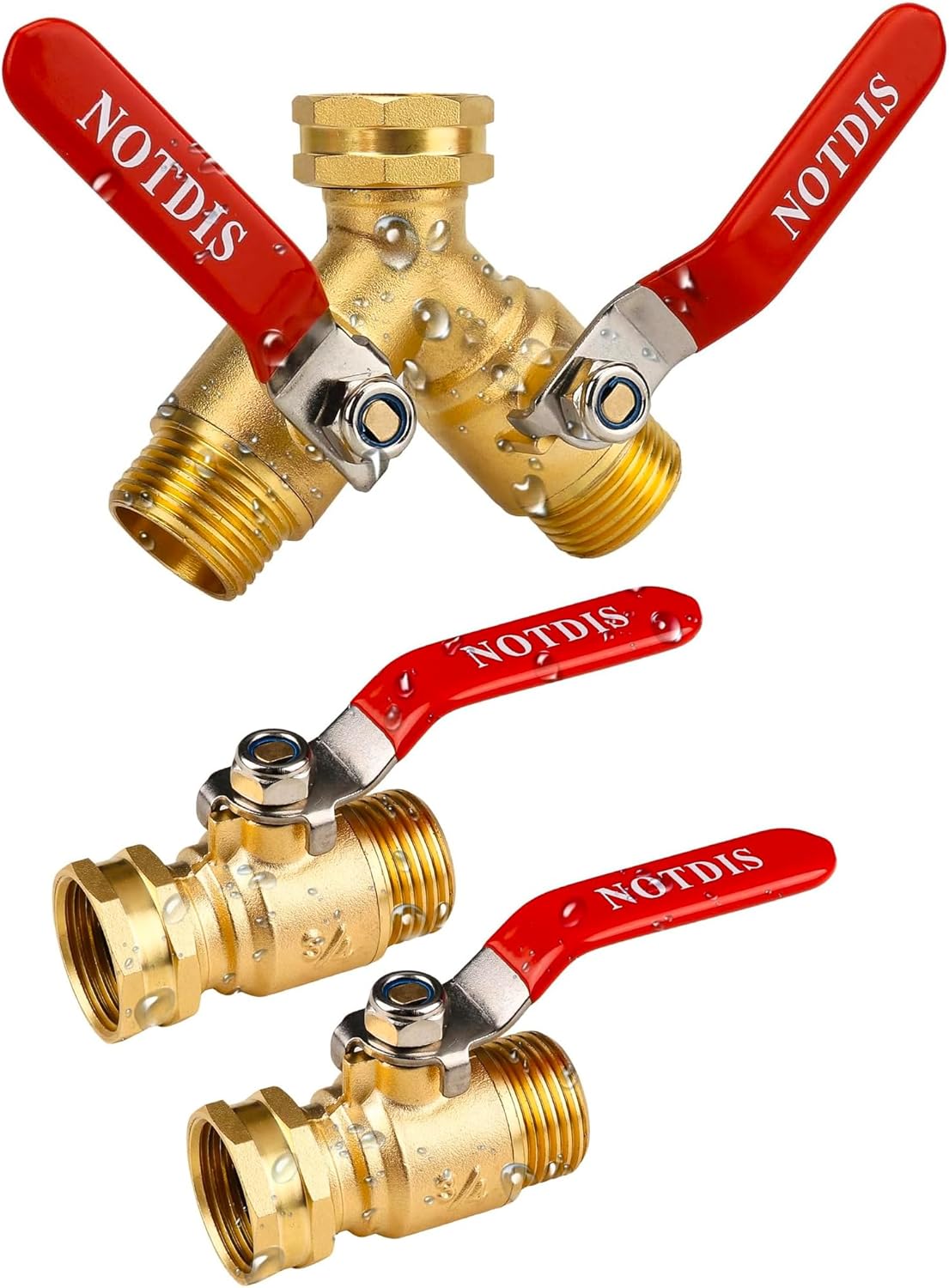 Full Flow Hose Splitter 2 Way Heavy Duty & Brass Garden Hose Shut Off Valve with Full-Flow Design