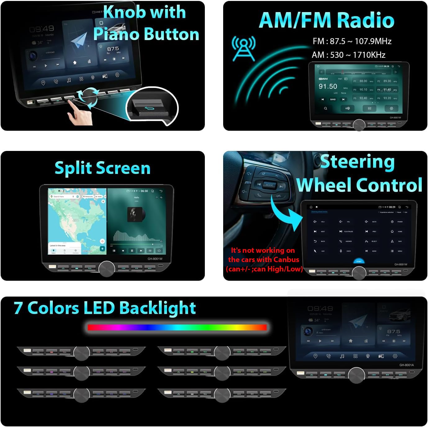 Autoradio 1Din mit drehbar Bildschirm(10.1"), Kompatibel mit [Wireless] Apple CarPlay/Android Auto Bluetooth USB Typ-C Rückfahrkamera AM/FM/RDS Radio