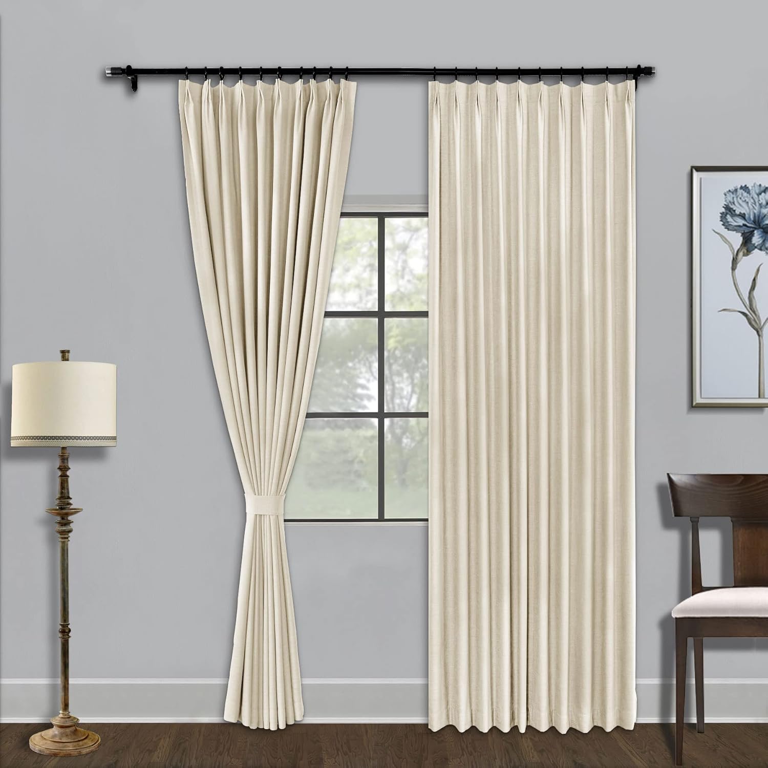 Fcosie Linen Textured Curtains Blackout Curtains 96 Inches Long, Pinch Pleat Curtains for Sliding Patio Door Burlap Curtain Panel Drapes Window Treatment, 84" x 96", Sand Beige (1 Panel)