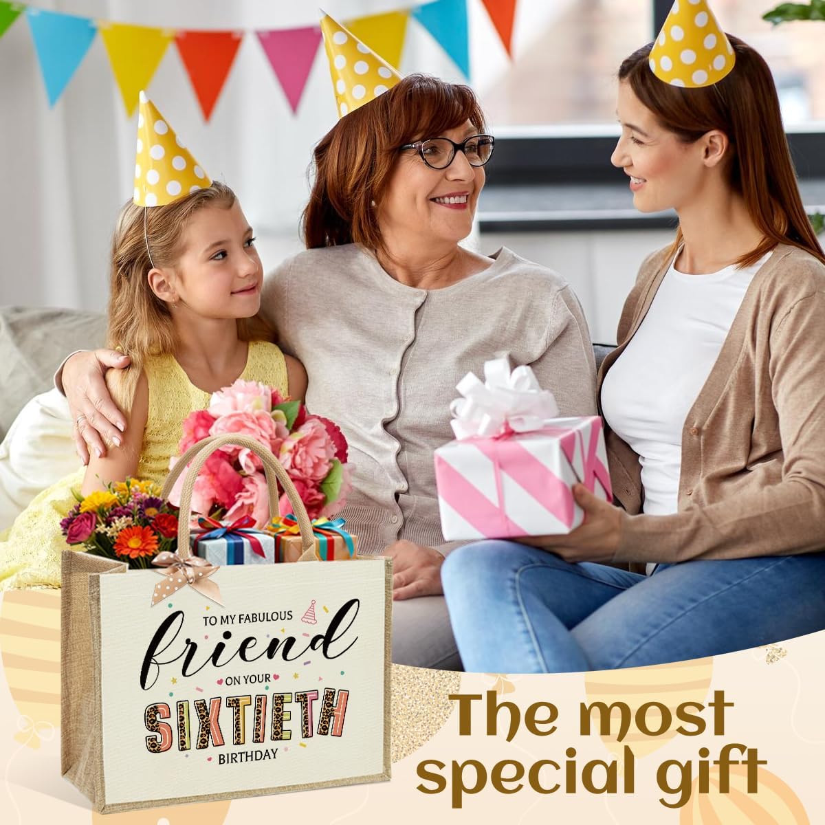 Jute Canvas Tote Bag for Women - 40th 50th 55th 60th 65th 70th 75th 80th Birthday, Mother's Day, Christmas Gift - Image 2