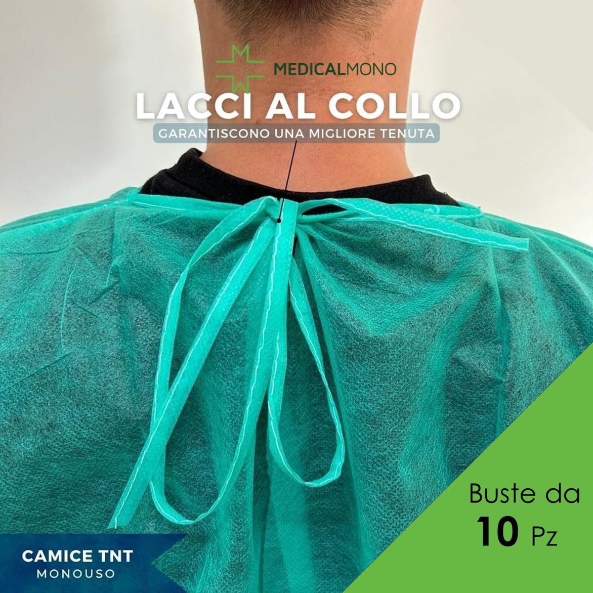 Camici visitatore monouso TNT 25 gr Polsini in Cotone Idrorepellente Verde