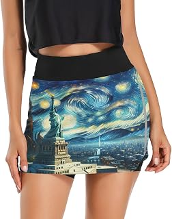 Statue of Liberty Starry Night Mini Tenni Skort, Women's Athletic Skorts with Pockets, Womens Shorts Summer Sport