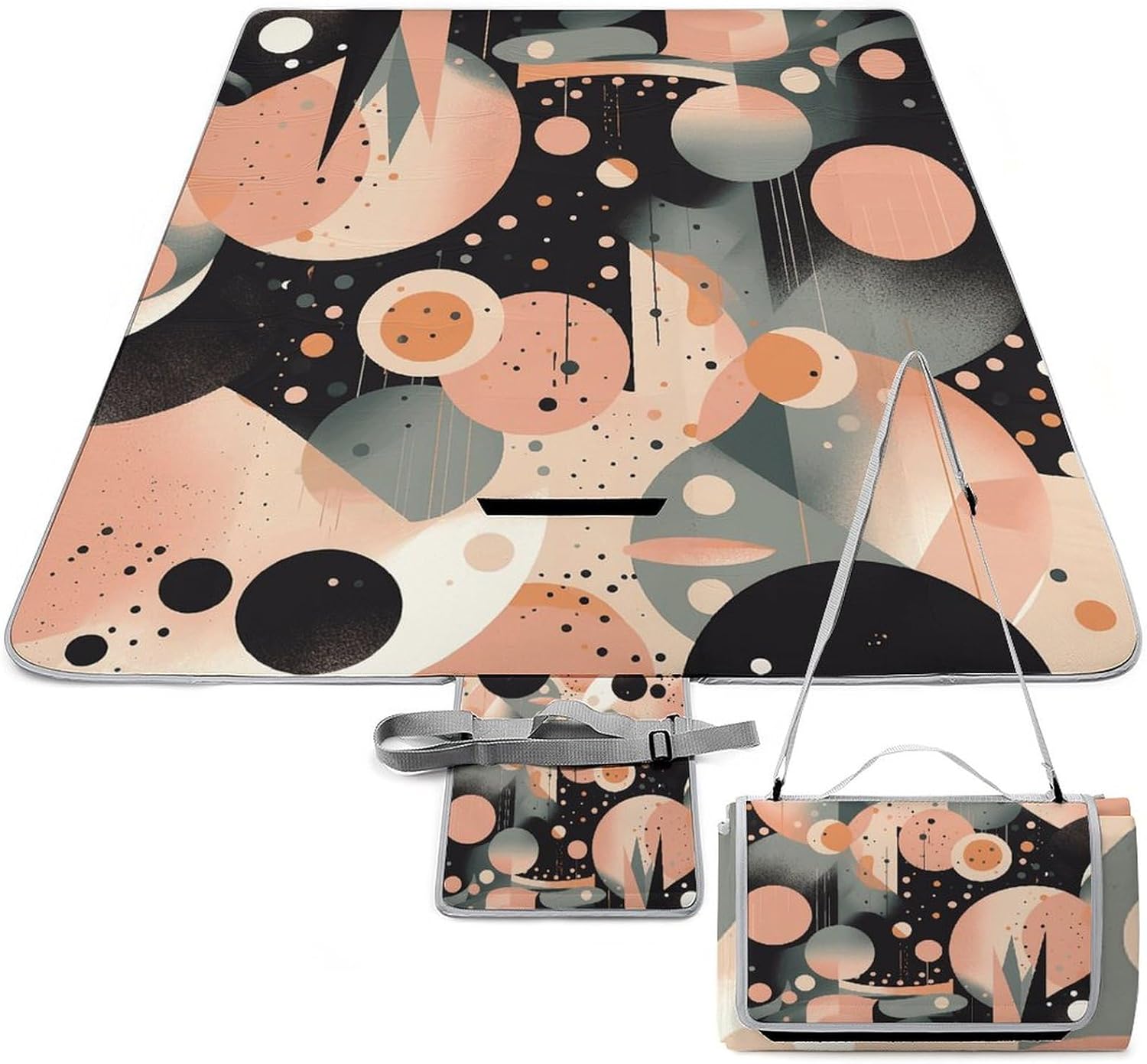 Outdoor Picnic Blanket Extra Large Beach Blanket Waterproof Picnic Mat Circular Pattern Camping Blanket Portable with Carry Strap Park Blanket for Grass Camping Park