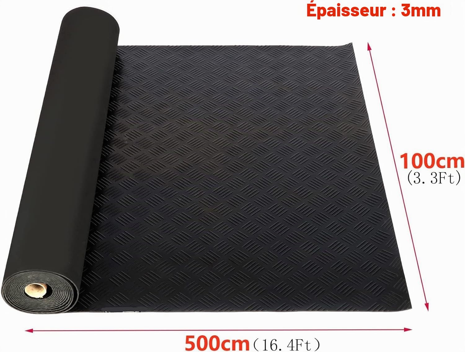 Tapis de sol de garage en caoutchouc damier,5 mx1 m,Rouleau de tapis antidérapant résistant à l'usure,3 mm d'épaisseur,Grand tapis en caoutchouc pour usine, salle de sport, laboratoire, garage