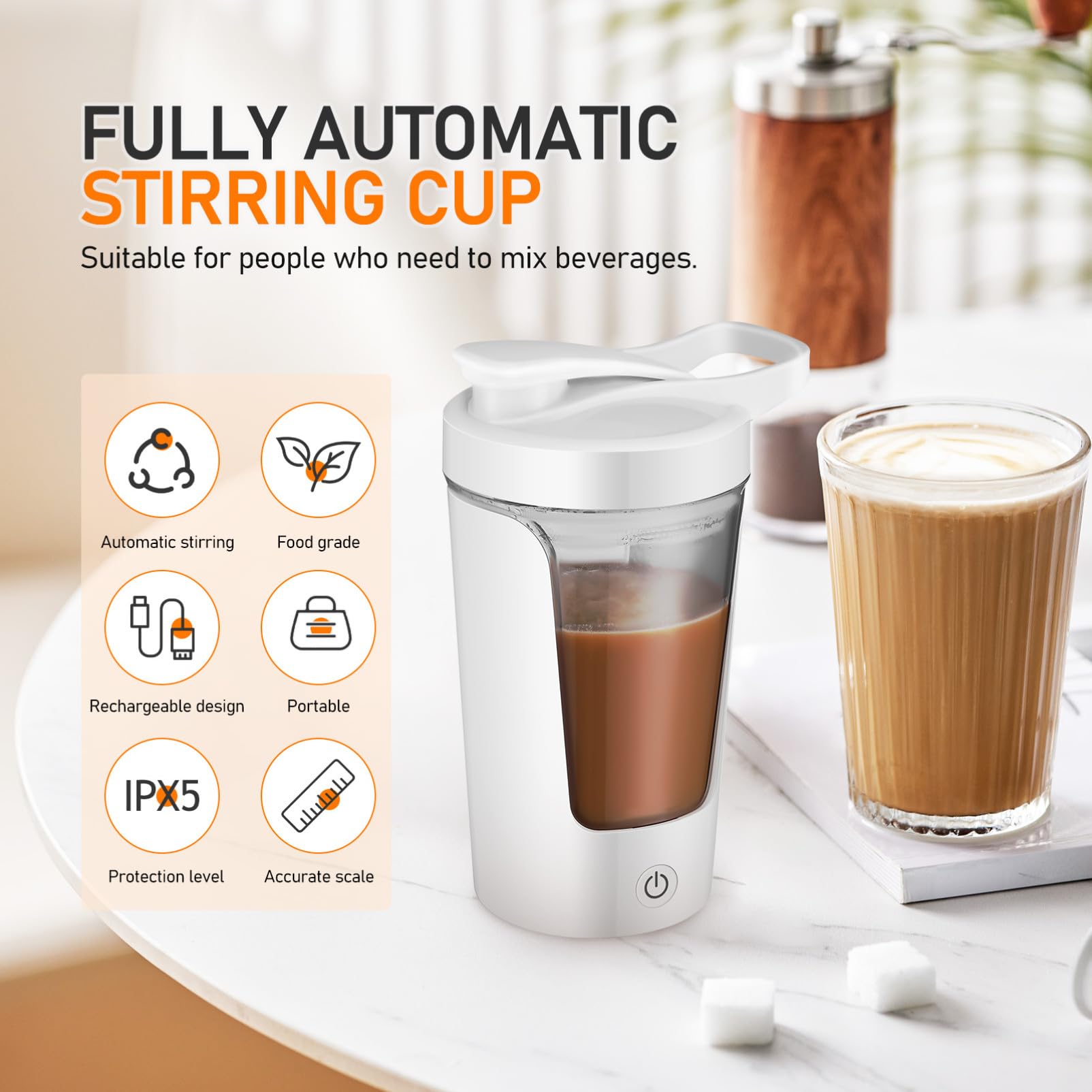 Bouteille Shaker Électrique Rechargeable pour Protéines et Boisson Tasse Mixeur Automatique Portable Agitateur Automatique PP et Abs Préparation Rapide pour Utilisateurs Actifs
