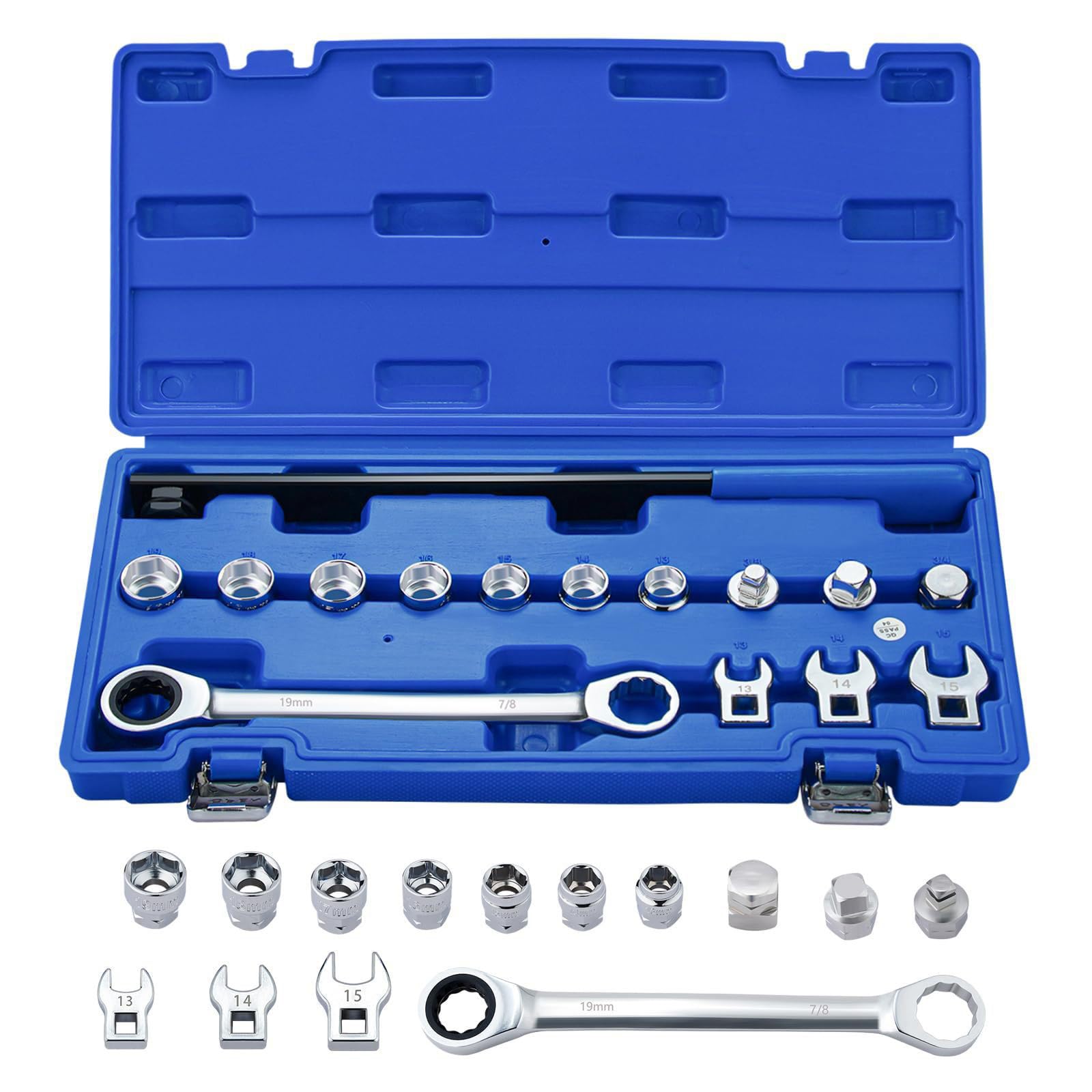 Tsophreniq 15Pieces Complete Ratcheting Belt Tensioner Set With Adapters Pulley Removal Wrench Tool For Removal Installation Ratcheting Wrench