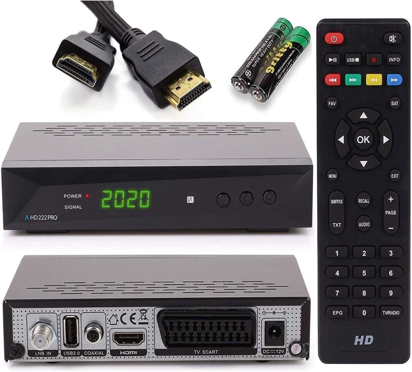 Anadol HD 222 Pro Sat Receiver Digital for Satellite Dish with AAC-LC Audio, PVR Recording Function and Timeshift – Unicable, HDMI HDTV Scart, Astra Hotbird Pre-Sorted + HDMI Cable