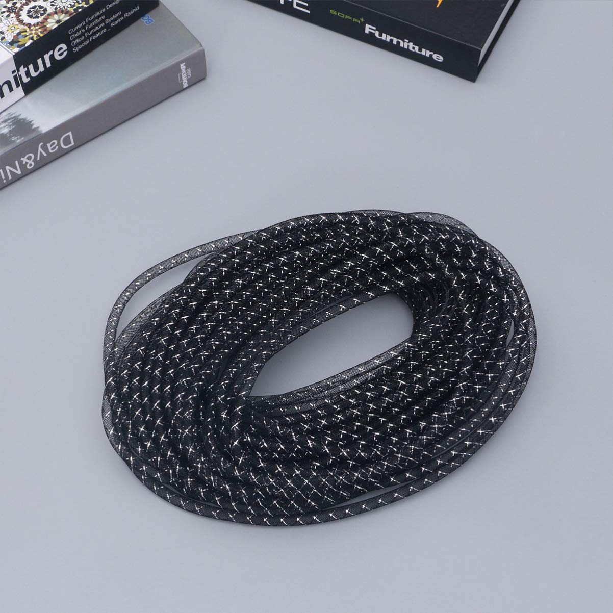 Healifty Mesh Tube Deco Flex Mesh Tubing Cord for Wreaths Cyberlox CRIN Crafts Bracelet Necklace Jewelry Accessory 25m (Black) - Image 3