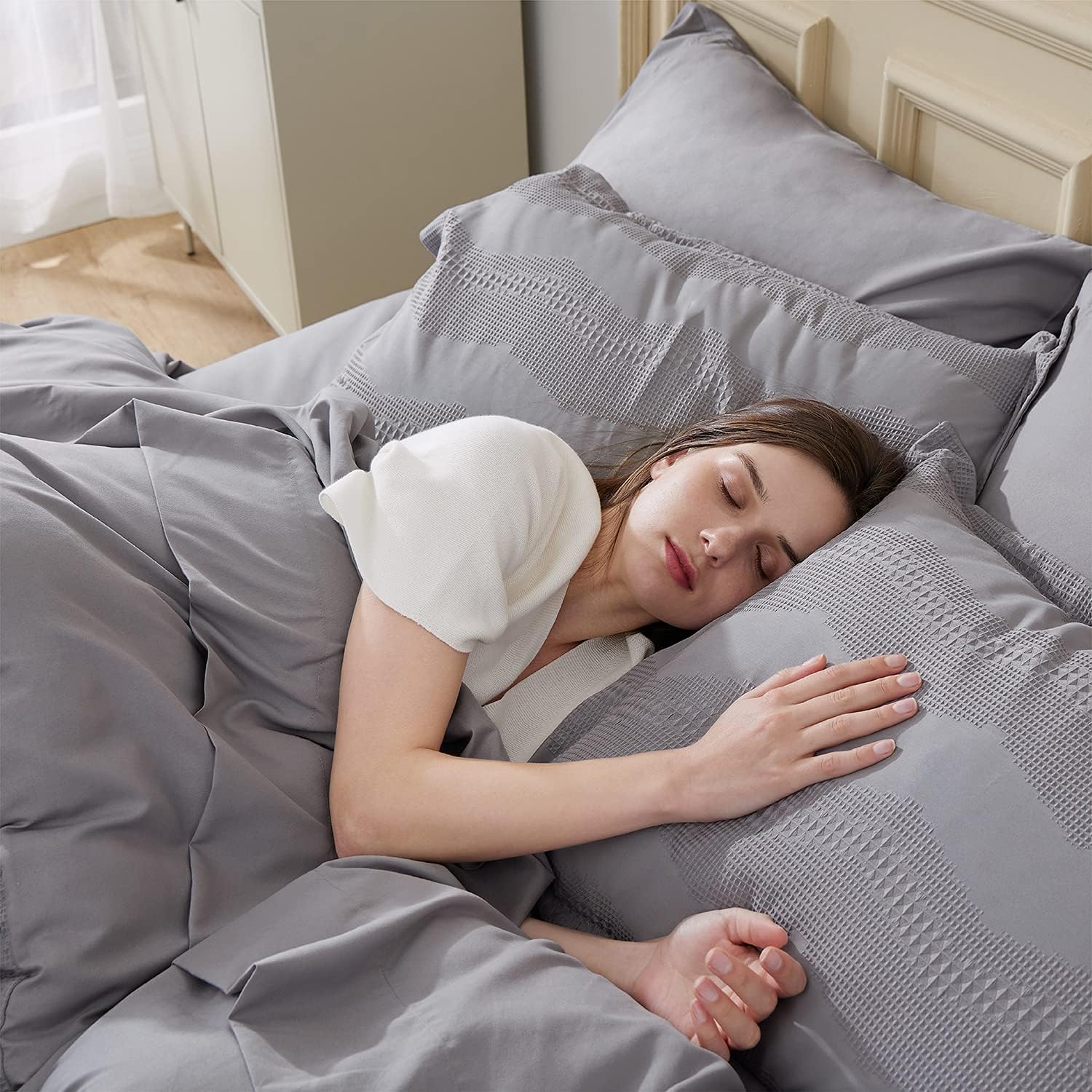 Bedsure Bed in a Bag - Waffle Weave Twin Comforter Sets, 6 Piece Bedding Comforters & Sets, Super Soft & Cozy All Season Complete Set (Twin, Grey) : Home & Kitchen