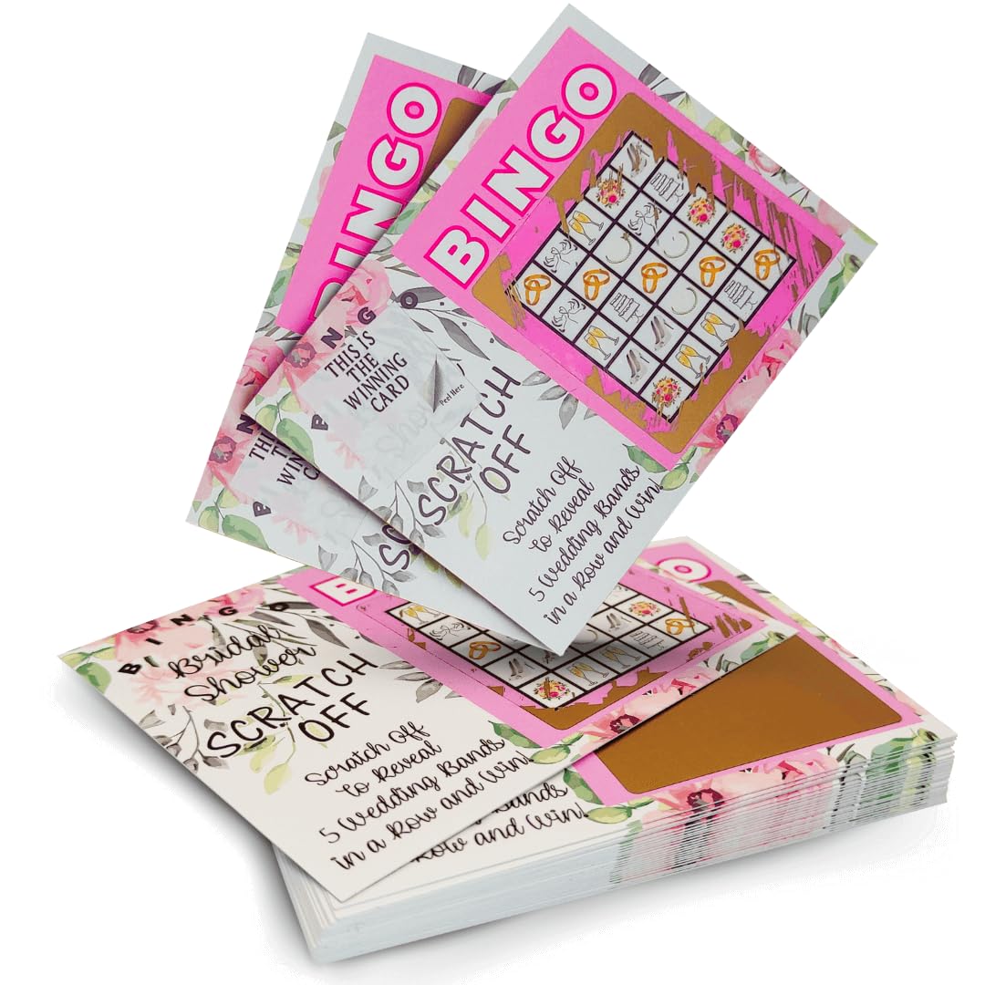 My Scratch Offs Bridal Shower Scratch Off Bingo Cards Pink Floral, Fun and Easy Wedding Shower Games, Engagement Party Activities, and Bridal Party