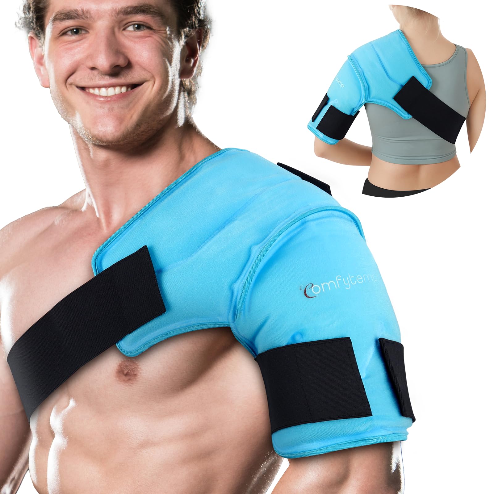 Comfytemp 3D Contoured Shoulder Ice Pack Wrap, Reusable Hot & Cold Gel Pack for Shoulder Pain, Rotator Cuff Injuries, Surgery Recovery & Muscle Soreness, Microwavable Arm Compression Sleeve