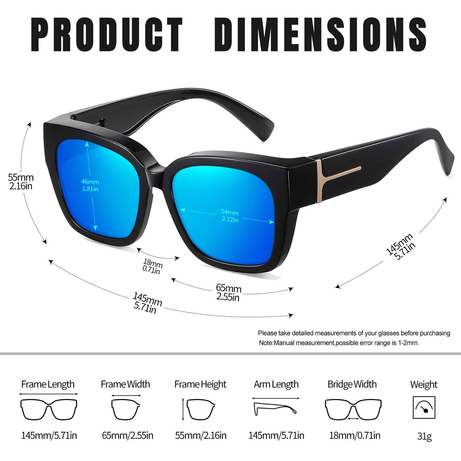 KANASTAL 2 Paia Sovraocchiali da Sole Due Uomo Donna Polarizzati UV400 Occhiali Quadrati Sovrapponibili Eleganti Sunglasses Fit over Glasses