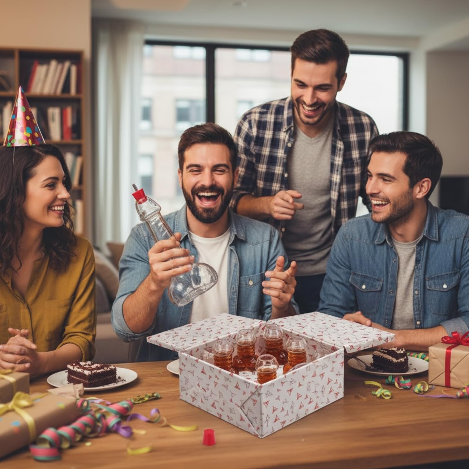 Lustiger Whiskey Dekanter - Einzigartiger Glasdekanter für Scotch, Bourbon, Tequila & mehr - Lustiges Gag-Geschenk mit 6 Schnapsgläsern - Perfekt für Partys & Neuheit Barware