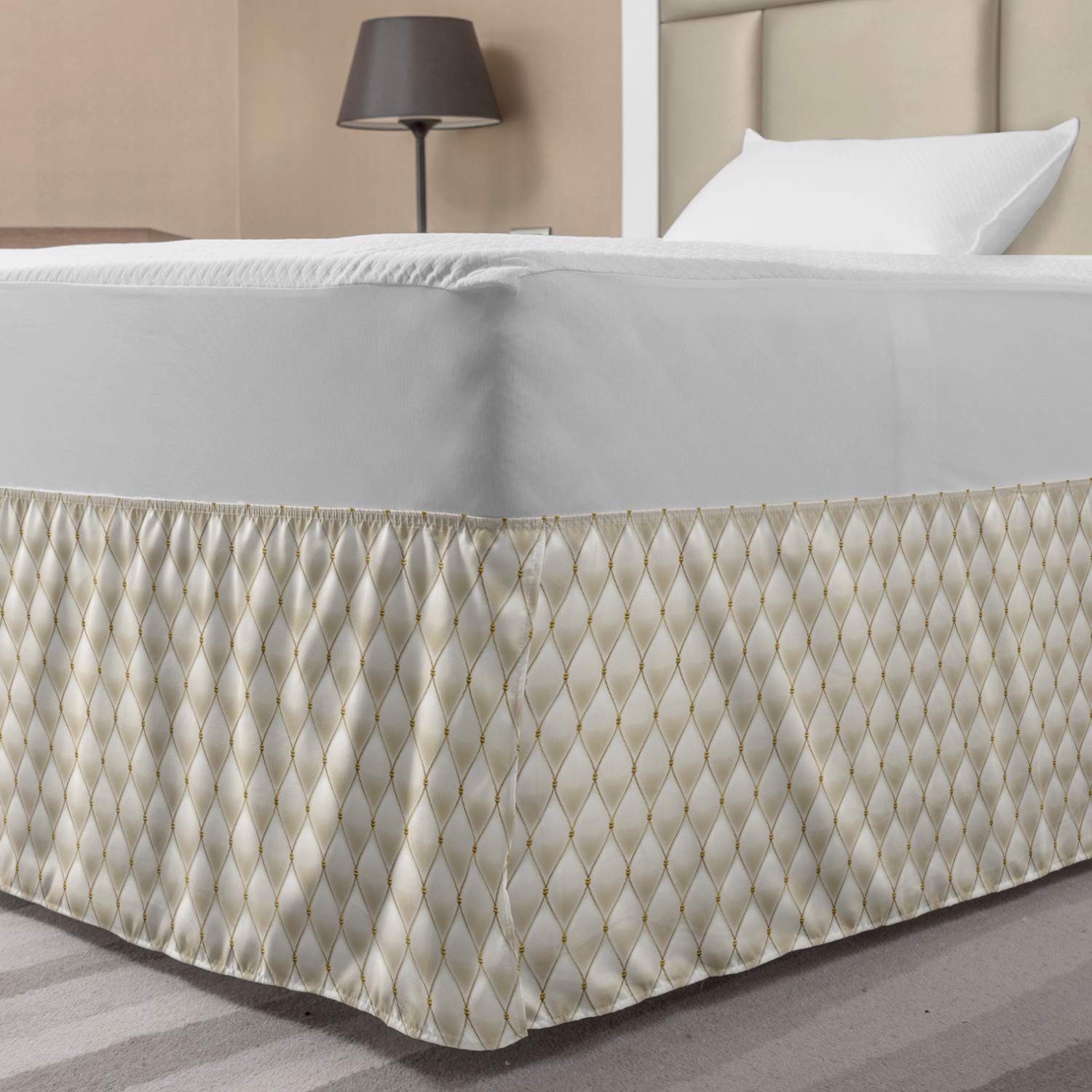 Lunarable Cream Bed Skirt Soft Color Palette Abstract Geometric Design Antique Digital Art Print Elastic Bedskirt Dust Ruffle