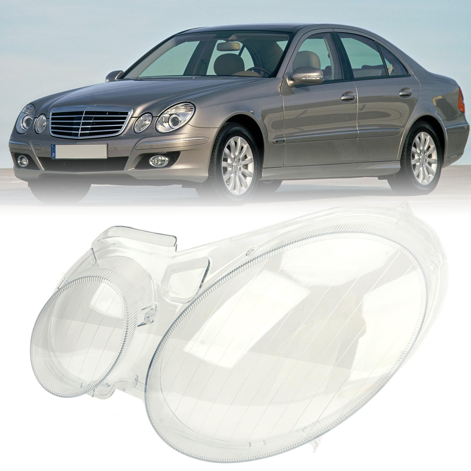RiToEasysports Copriobiettivo Faro Auto ABS Trasparente Paralume Faro 1 Paio Sostituzione Anteriore Sinistro Destro per Classe E W211 dal 2002 al 2008 per Rinnovo Lenti E Guida Notturna