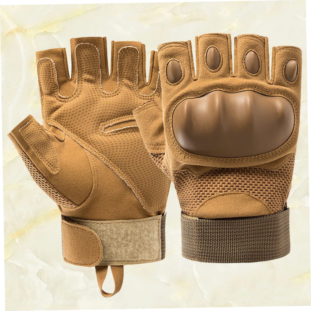 VANZACK 2pares Guantes De Media Dedo Antideslizantes para Actividades Al Aire Resistentes Al Desgaste para Ciclismo y Montañismo Unisex Color Khaki
