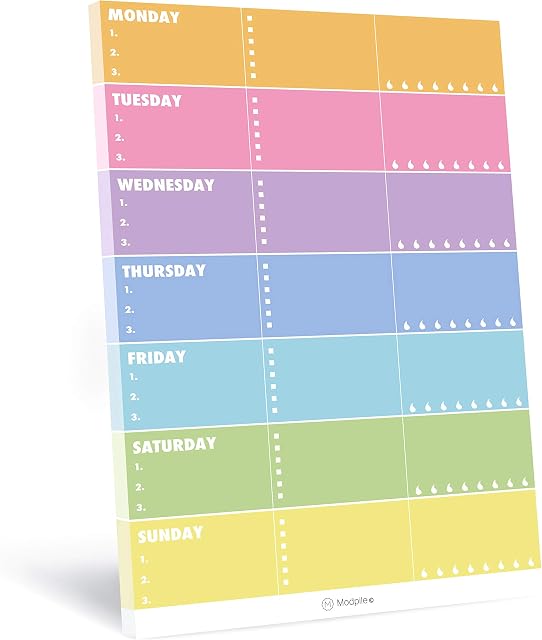 Modpile Weekly Planner Pad with 50 Undated A4 Tear-Off Sheets - Daily Focus Tasks, To Do List, Productivity, Organiser | for Office, Home and Students  100gsm Uncoated Paper