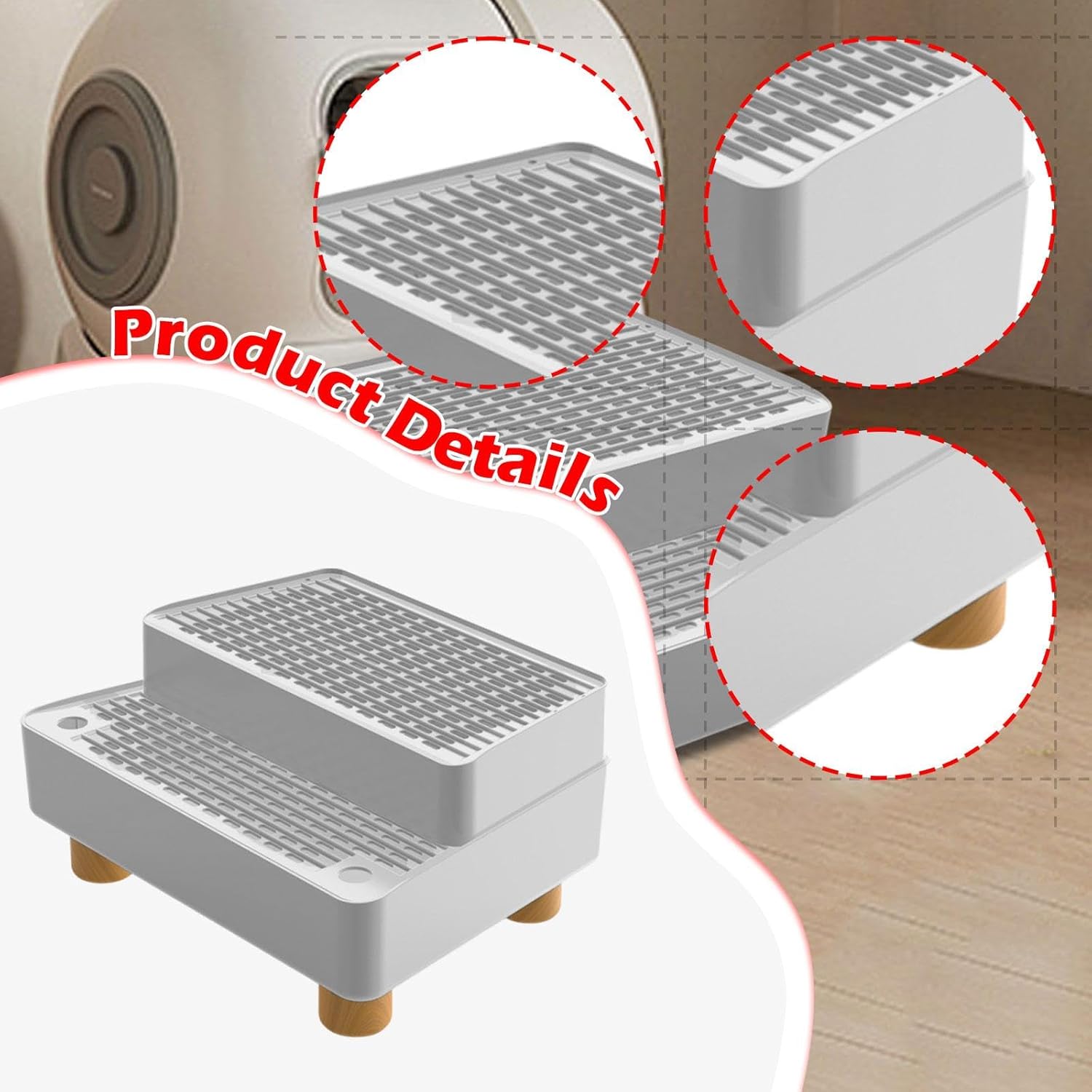 2 Ramp, Removable Step Stool with Mat, Waterproof Material and Non-Slip Bottom for Pet Cat, Kitten, Light Grey