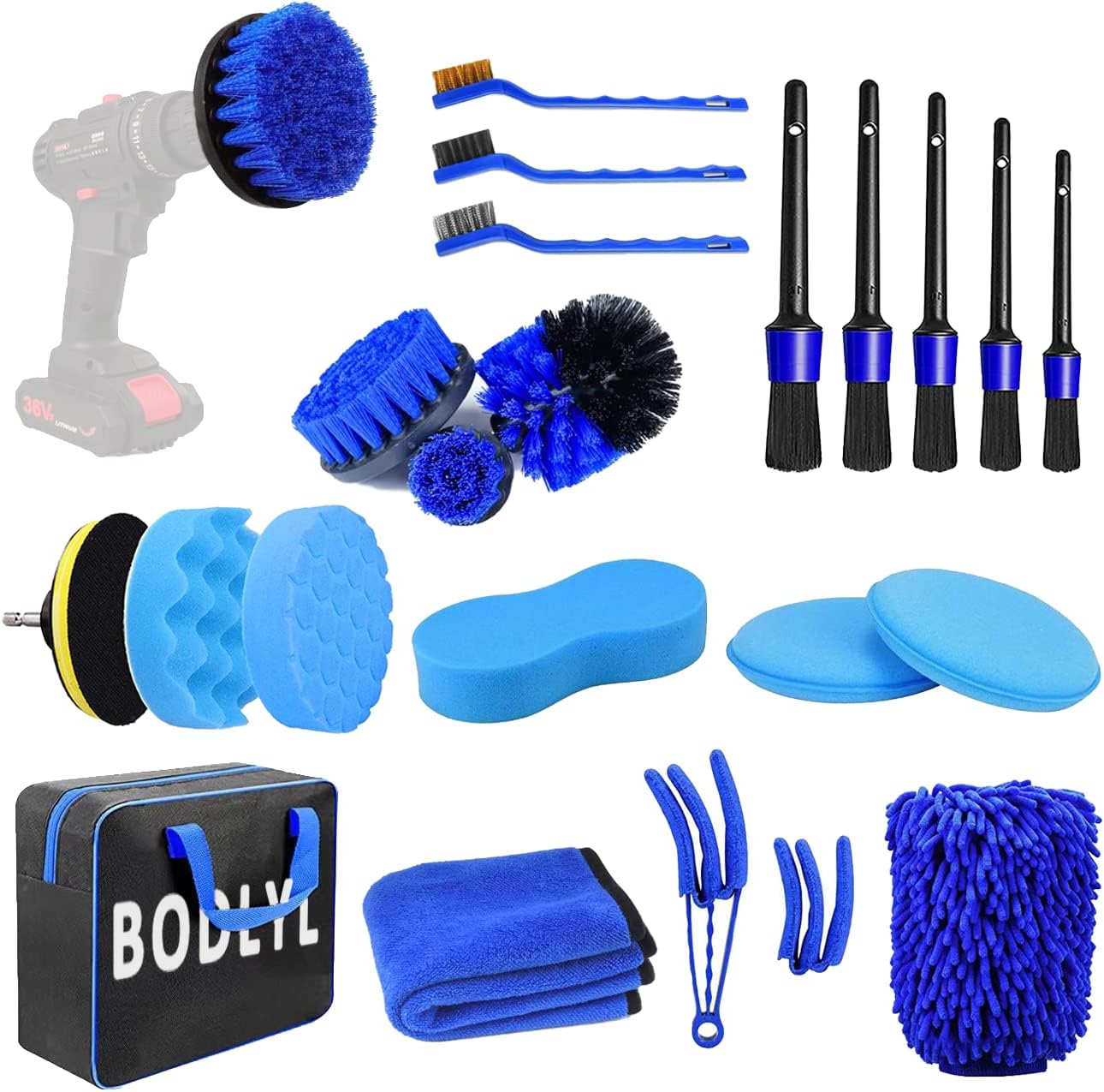 BODLYL 23Pcs Car Detailing Brush Set, Car Detailing Kit