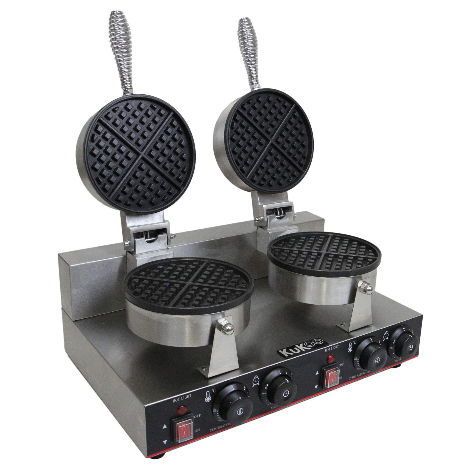 KuKoo Waflera Gofrera Doble Eléctrica 1000W de Acero Inoxidable, Aluminio y Plancha PTFE Waflera Gofres Waffle Maker Máquina de Hacer Waffles Wafflera Doble con Control Temperatura Automático