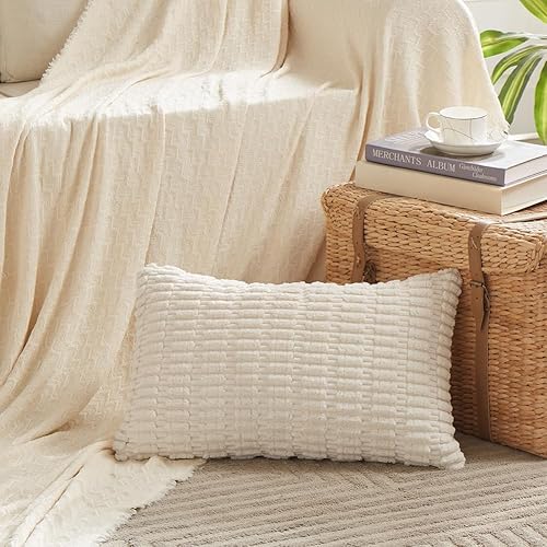 Miniatura 2 de Fancy Homi Paquete de 2 fundas de almohada decorativas lumbares color crema de 14 x 24 pulgadas para sala de estar, sofá, cama, sillón, rústico,
