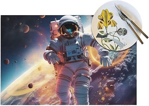 Miniatura 5 de 6 PCS PVC Placemats Set Place Mats Astronaut in Space Non-Slip Weave Place Mats 12" x 18" Farmhouse Table Mat Set for Family Dinners Wedding Parties