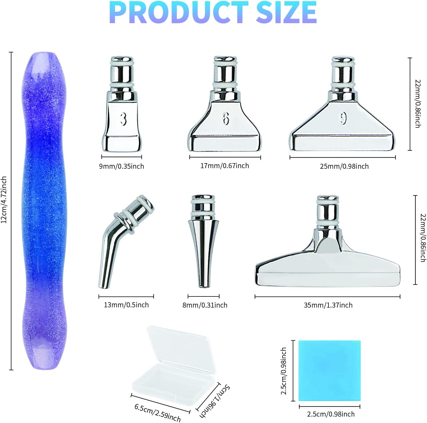 14pcs Metal Tips Diamond Painting Pen Kits, 6pcs Stainless Steel Tips, 6 Diamond Painting Glue Clays, 5D Diamond Painting Accessories Tools for DIY Craft, Comfort Grip and Faster Drilling,Blue