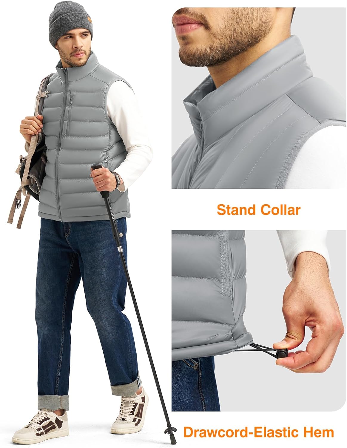 TBMPOY Men's Lightweight Puffer Vest Outerwear Puffy Winter Warm Zipper Outdoor Sleeveless Jacket for Running Travel - Image 4