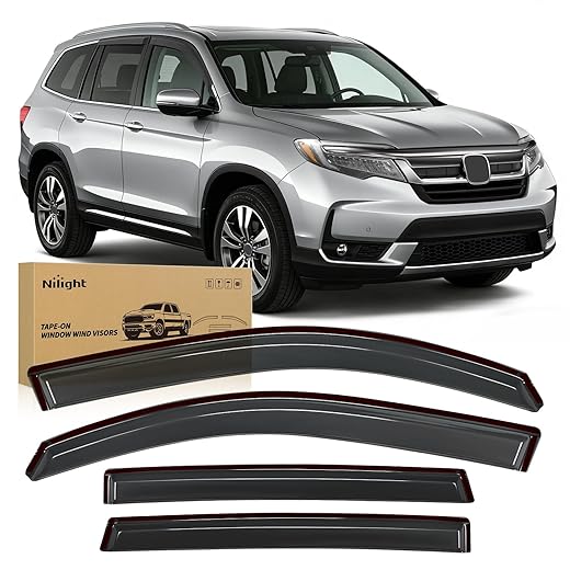 Nilight Window Rain Guards for Honda Pilot 2016-2022, Out-Channel Window Deflectors Vent Shades for All Weather, Highway Driving & Ventilation, Smoke Tinted, 4PCS
