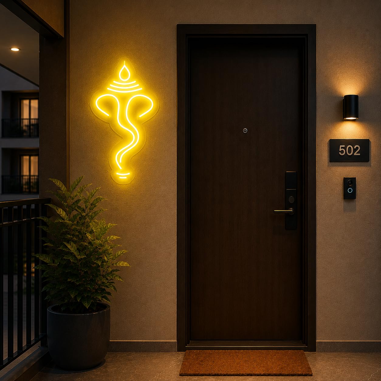 Infinity Gift's Ganpati Neon Sign | Ganesh Ji Neon Sign | Home Decoration | Wall Lamp (Lemon Yellow, 12x18 Inch)