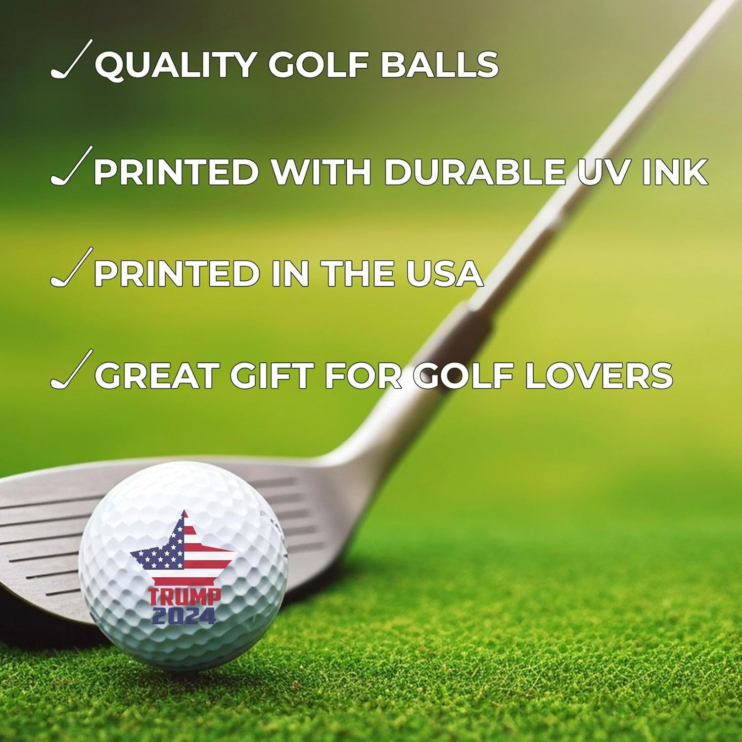 TeesAndTankYou Trump Star 2024 Golf Ball - Novelty Gift for Men Golfers and Dad