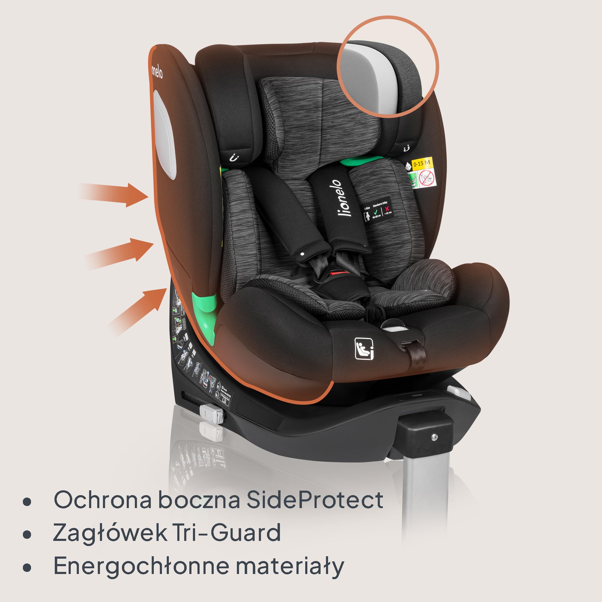 Lionelo LO-BRAAM I-SIZE BLACK CARBON Fotelik Samochodowy, Czarny, 0-36 kg