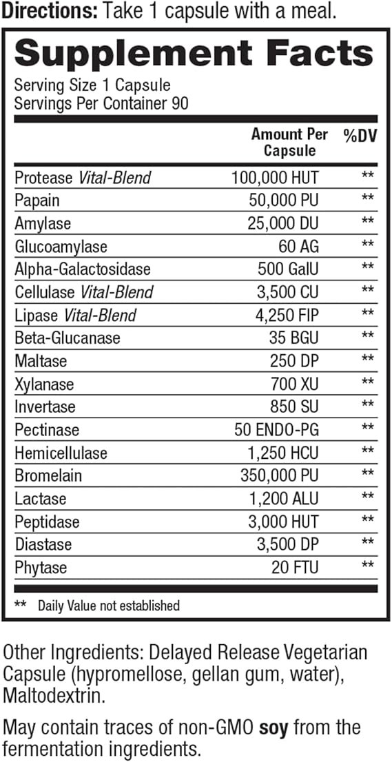 Vital Pro Naturals Advanced Digest Natural Digestive Enzyme Supports The Breakdown of Proteins, Fats, and Carbohydrates and Reduces Occasional Gas, Bloating and Indigestion 90 Capsules