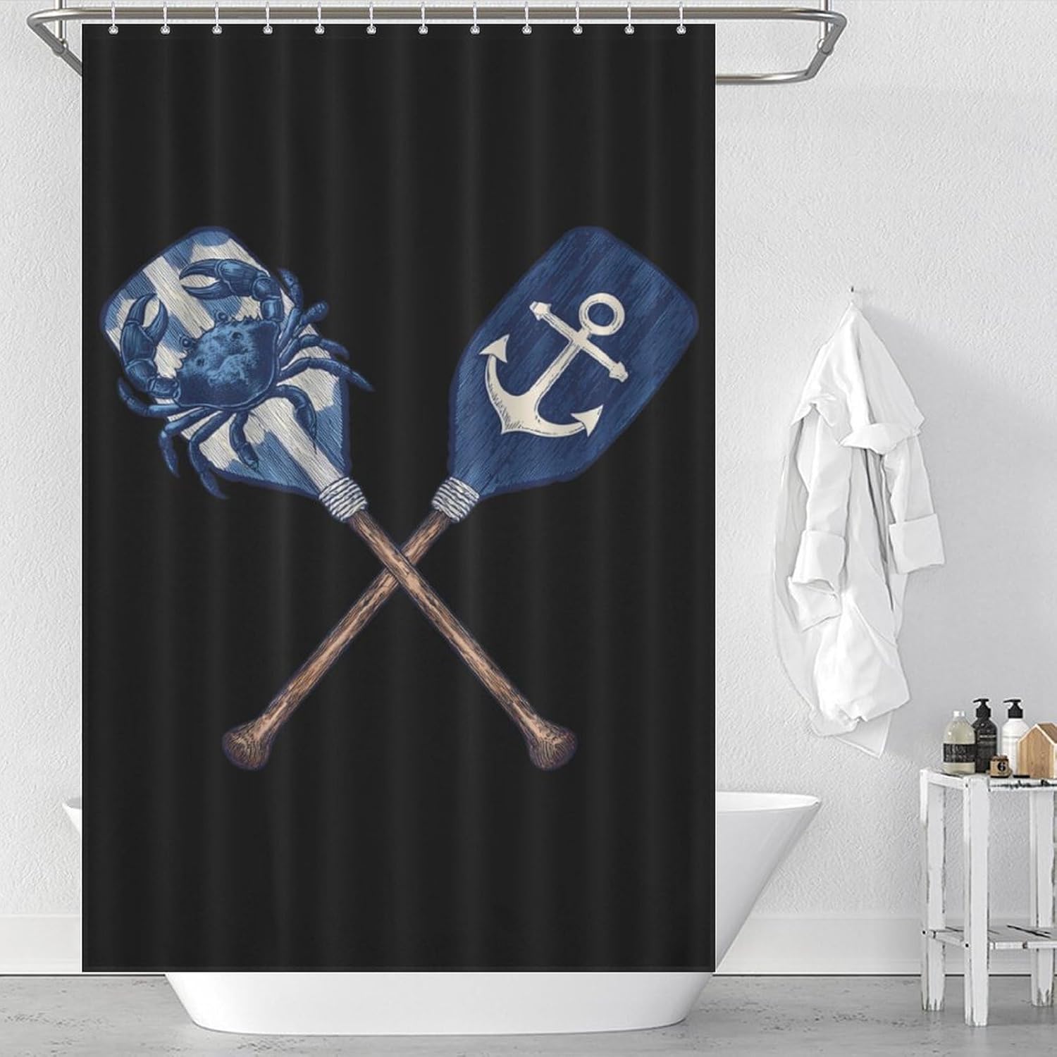Navy Blue and White Oar Shower Curtain 46.85x70.87Inch（119x180cm） Polyester Bath Curtain Shower Curtains Printed Decorative