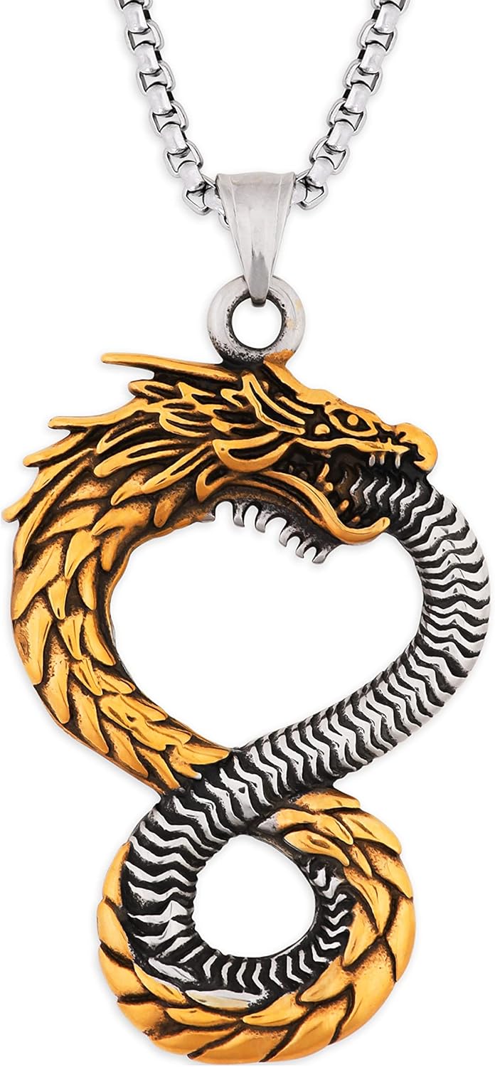 HAQUIL Dragon Necklace, Ouroboros Serpent Pendant, Dragon Jewelry Gift for Men and Women