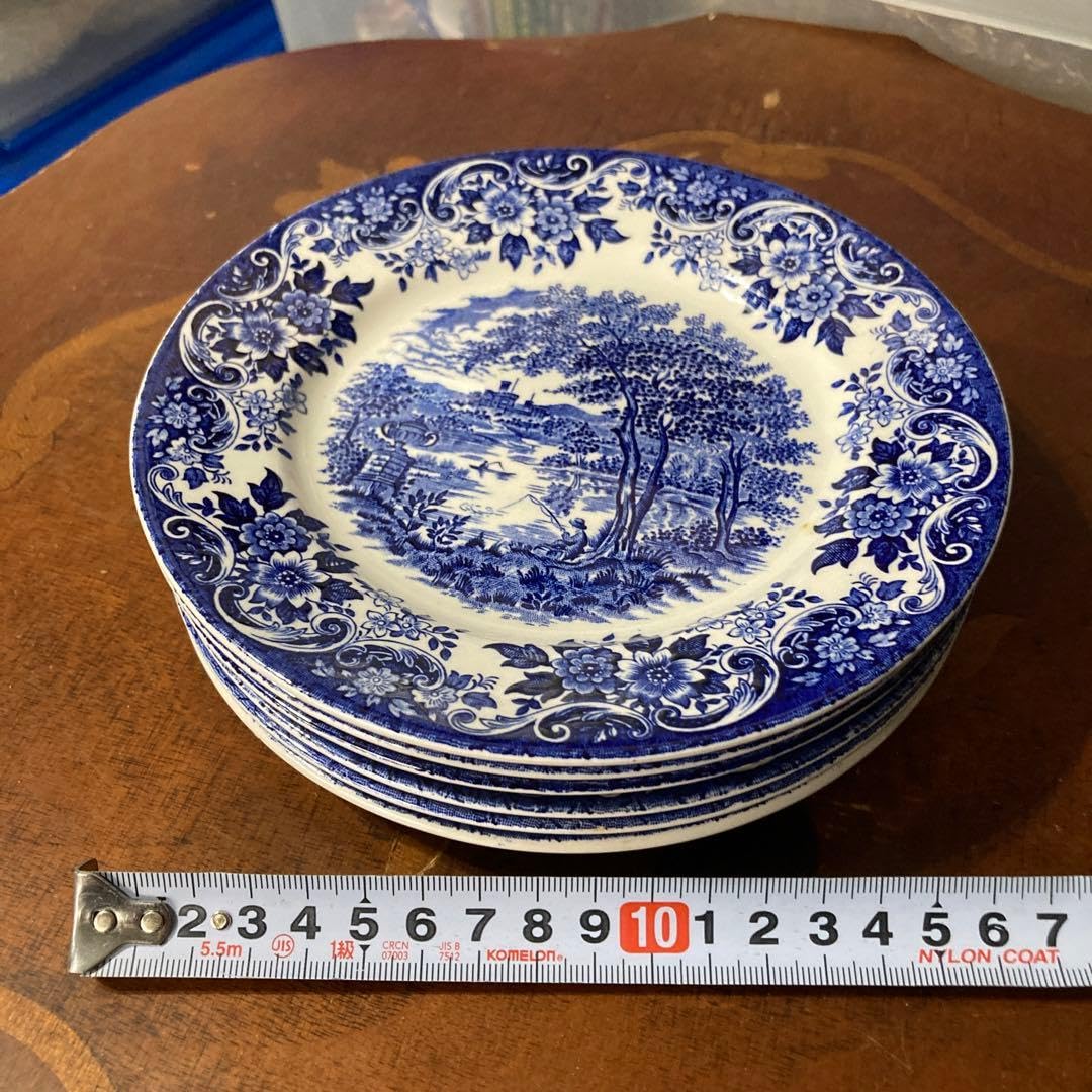 (581箱10)アンティークな青白磁 風景画 陶磁器皿 6枚セット Amazon.co.jp: 青白い風景画の皿 6枚セット : ホーム＆キッチン