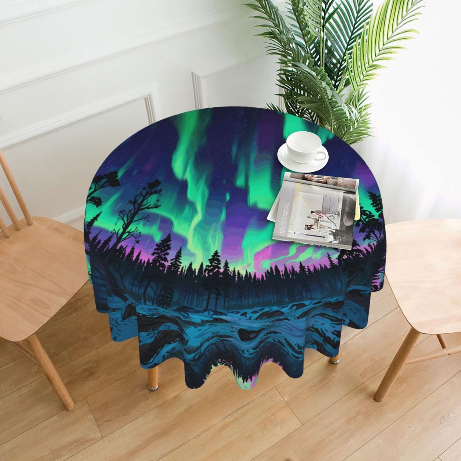 HLBSDM Aurora Forest Printed Practical Round Tablecloth, Durable, Suitable for Home, Restaurant, Hotel, Gathering, and Decorative Table Covers