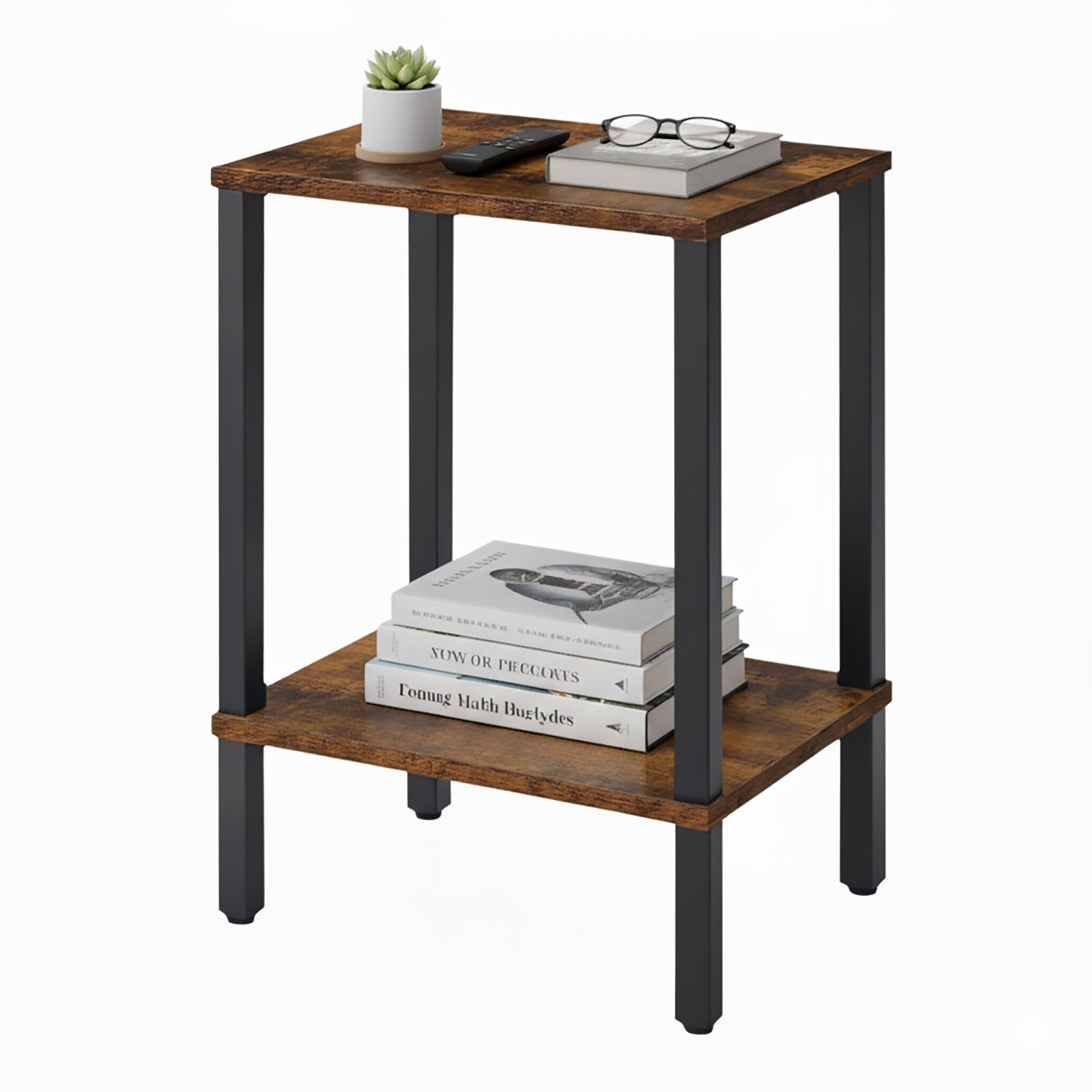 Relaxdays side table, 2 shelves, industrial design, HxWxD: 55x38x30 cm, living room, rectangular, brown/black