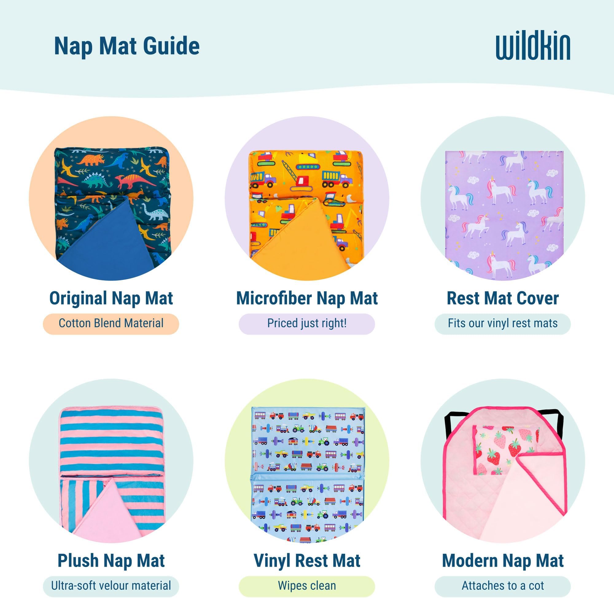 Wildkin Original Nap Mat with Reusable Pillow for Boys & Girls, Perfect for Elementary Daycare Sleepovers, Features Hook & Loop Fastener, Cotton Blend Materials Nap Mat (Trains, Planes, and Trucks)