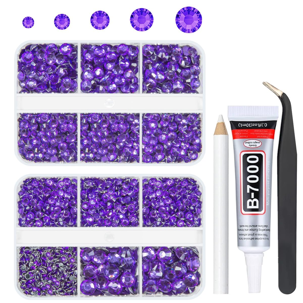 qiipii Dark Purple Resin Crystal Rhinestones for Bedazzling Crafting Deep Purple Flatback Gems Stones 2mm 3mm 4mm 5mm 6mm No-Hotfix Diamonds for Nails Face Eyes Makeup Tumblers Mugs Bottles DIY Crafts