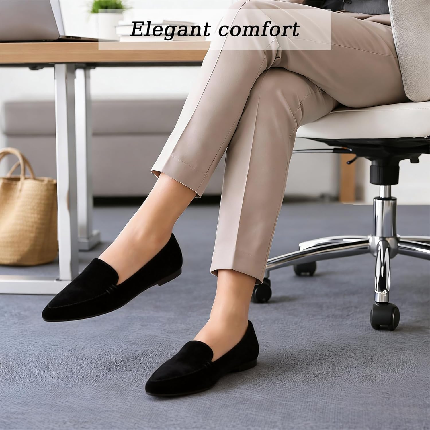 MUSSHOE Pointed Toe Flats for Women: Comfortable Business Casual Work Shoes - Soft Faux Suede Slip On Loafers with Arch Support for Office & Walking - Image 3