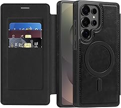 Magnetic Case for Samsung Galaxy S26 Ultra, [MagSafe Compatible] [RFID Blocking] Premium Flip Leather Case Shockproof Phone Case for Galaxy S26 Ultra, WLD Black