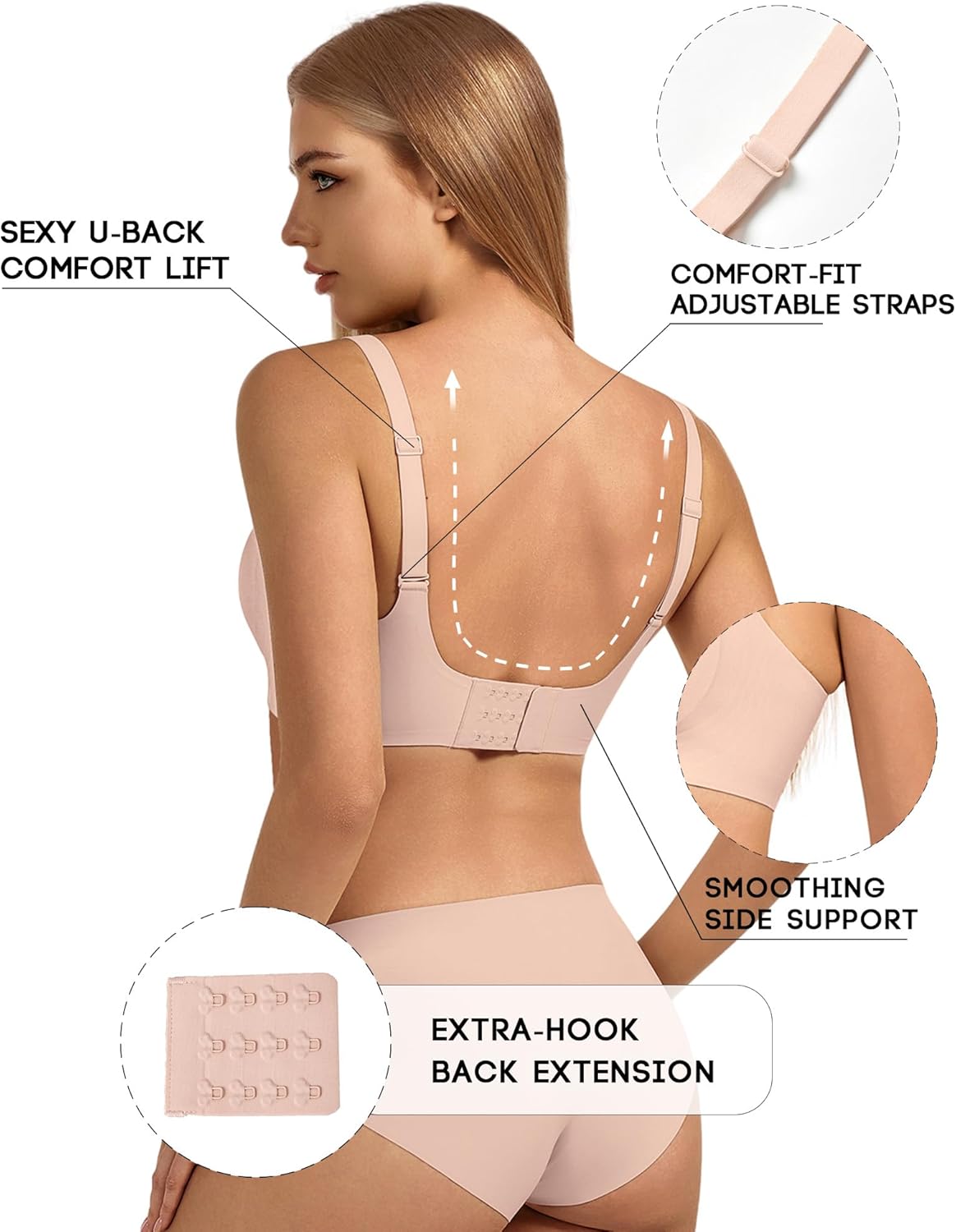 Women's Jelly Comfort No Underwire Bra - Scalloped Wireless Full Coverage with Push Up Lift, Seamless T-Shirt Bra - Image 3