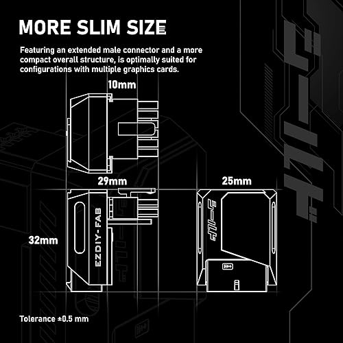Miniatura 2 de EZDIY-FAB Adaptador PCIe 5.1  600 W 12+4 pines, conector de alimentación GPU de 16 pines 12VHPWR, adaptador de GPU de 12 V-2x6, ángulo recto de 90
