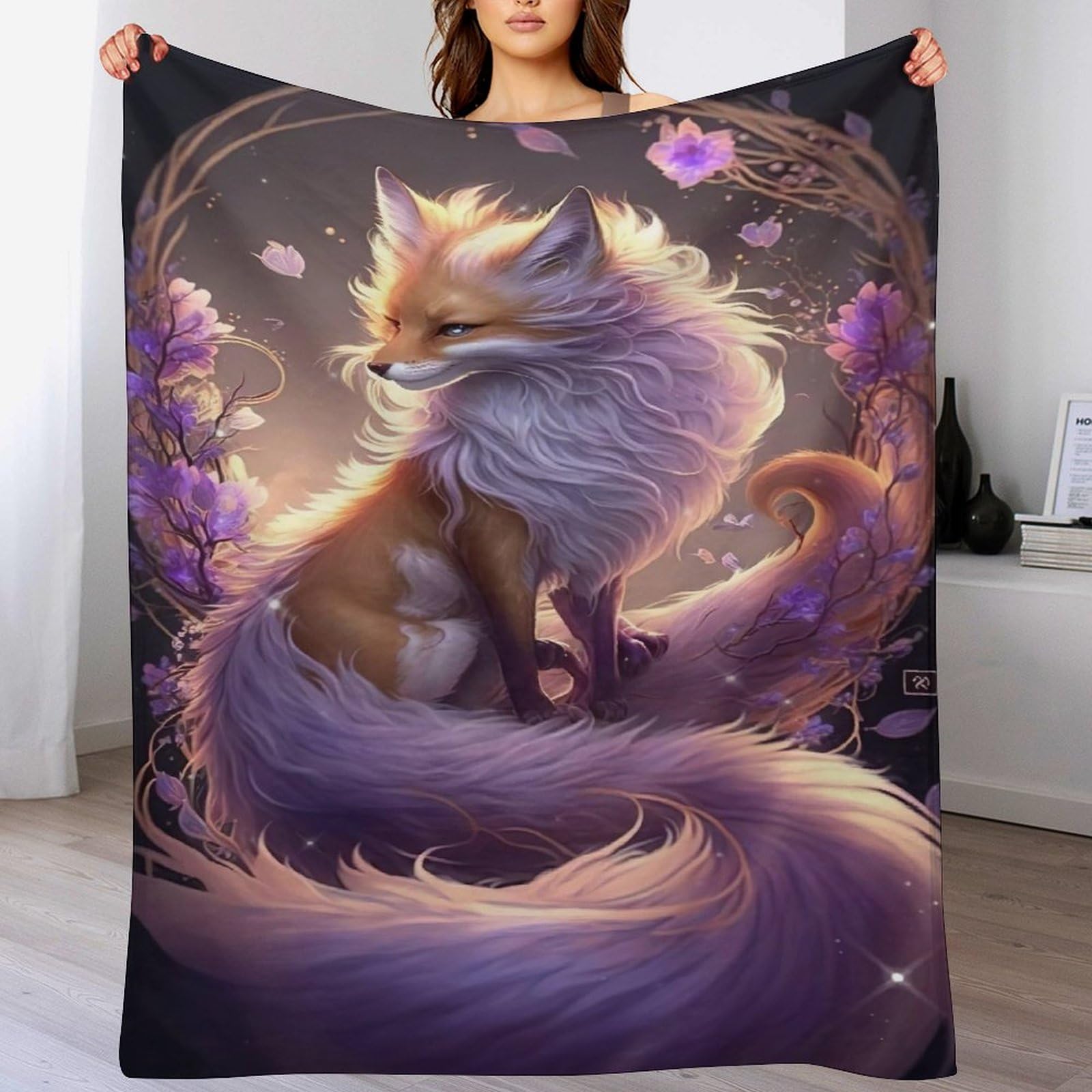 Couverture renard pour enfants et adultes en flannel douce pour lit et canape 100x130cm