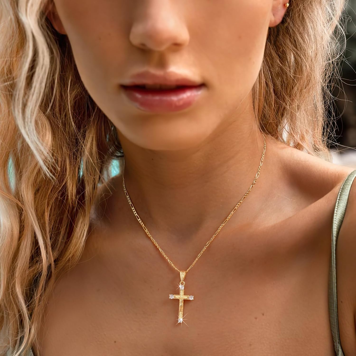 Gold Cross Necklace for Women - 14k Gold Plated Cross Pendant Necklaces,Trendy Non Tarnish Adjustable Golden Chain with Crucifix Charm,Catholic Jesus Pendants Jewelry,Religious Faith Gifts for Her - Image 3