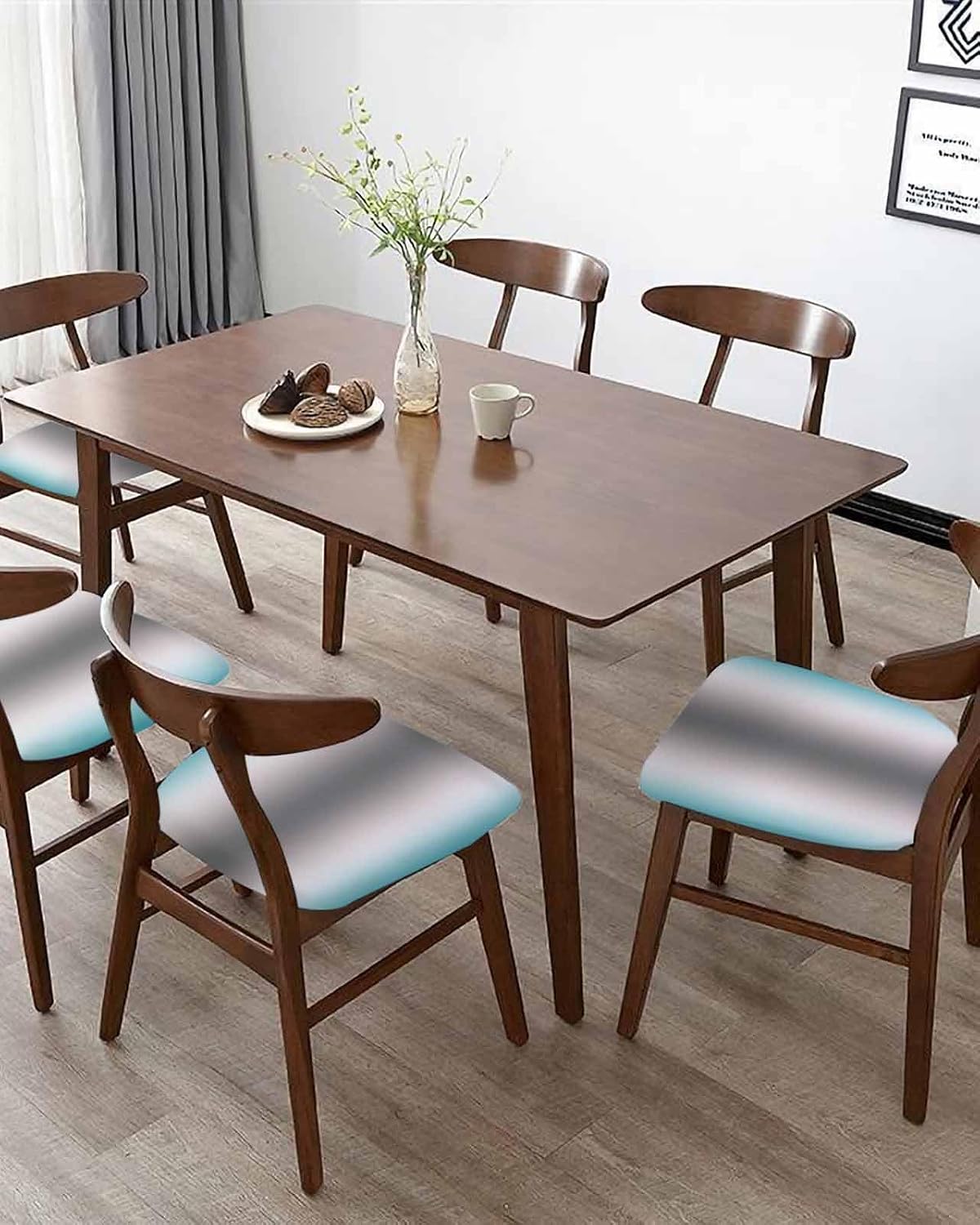 Savannan Dining Room Chair Seat Covers Set of 6 Turquoise Gray White Ombre Removable Stretch Chair Seat Cushion Slipcovers Protector for Holiday Party Festival Decoration, Gradient Abstract