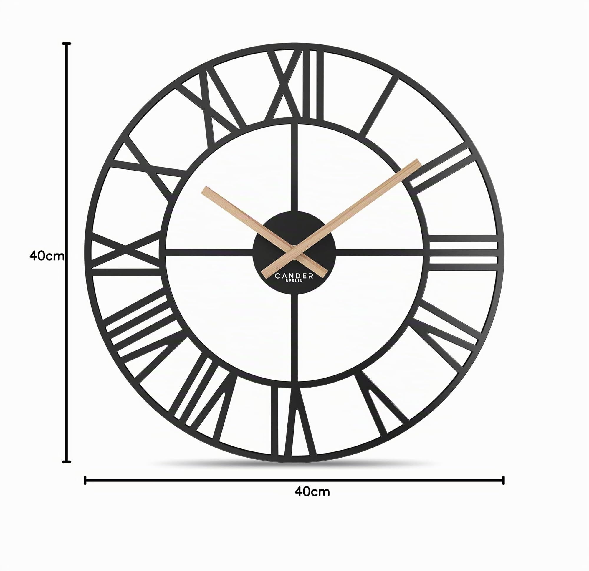 Cander Berlin ALTARA Vintage XXL Wanduhr lautlos 40 cm Metall Holz-Zeiger ohne Tickgeräusche modern schwarz Wohnzimmer