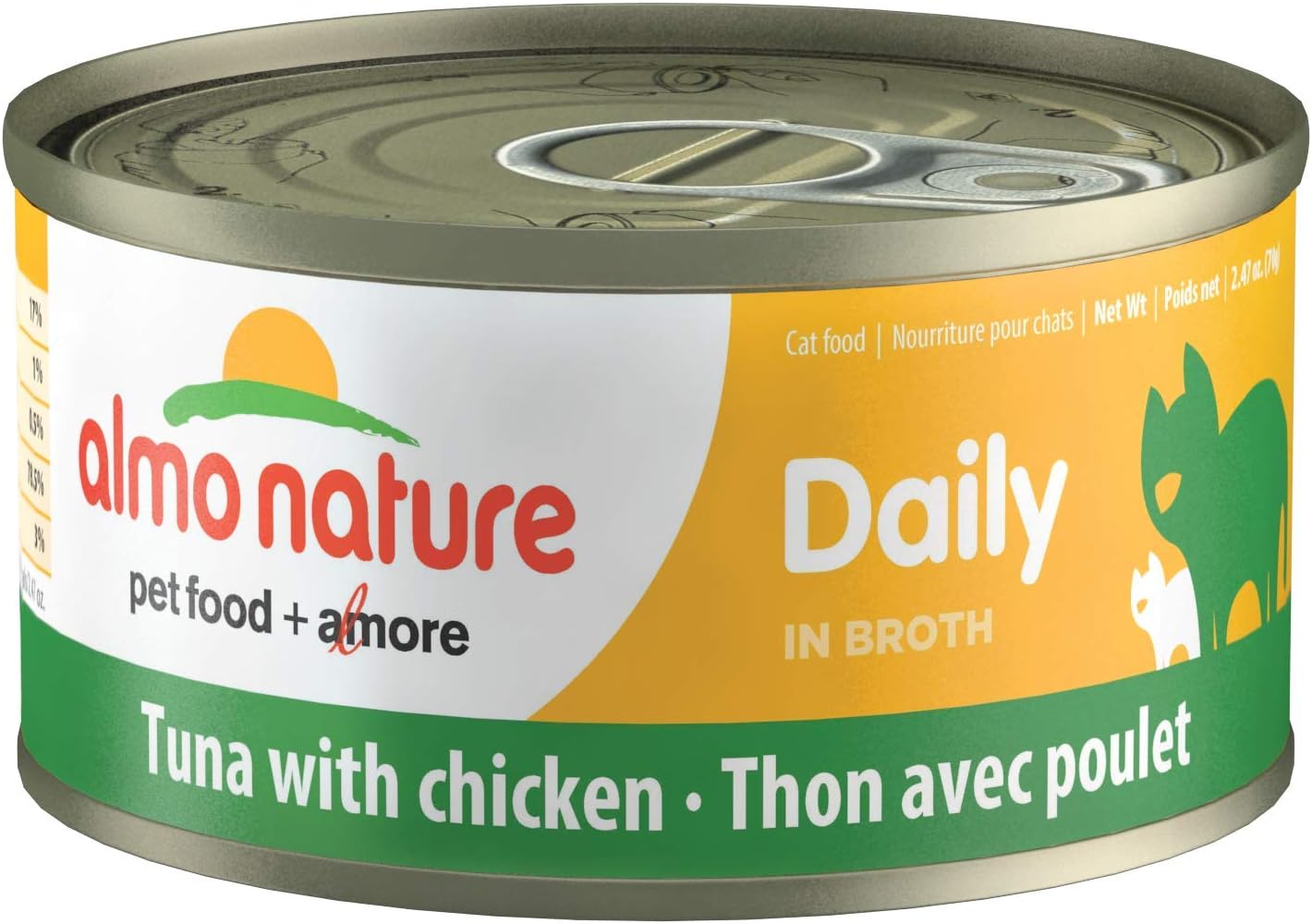 almo nature Daily Tuna with Chicken Grain Free Additive Free, Adult Cat Canned Wet Food Shredded (1604)